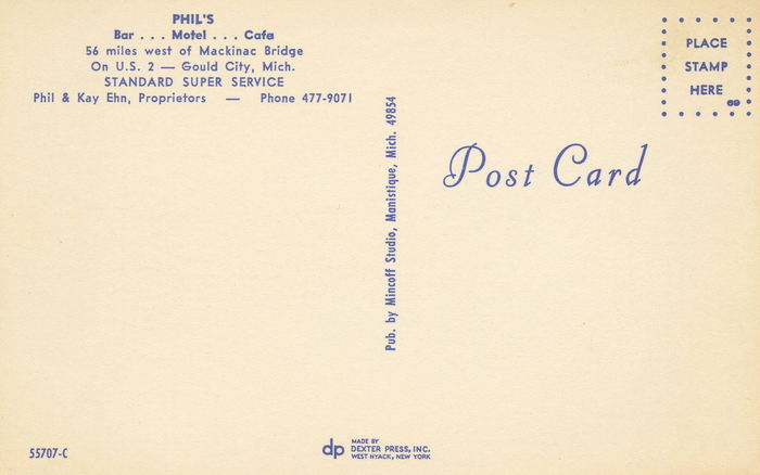 Bates Motel (Phils Bar Motel Cafe - Standard Super Service, Lone Wolf Saloon and Motel) - Vintage Postcard (newer photo)